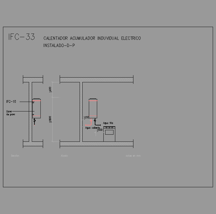 Bloque Autocad Calentador acumulador individual eléctrico instalado-D-P
